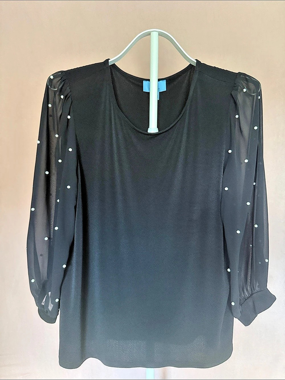 CeCe Mixed Media Imitation-Pearl-Stud Top Black